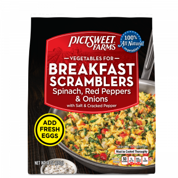 Breakfast Scramblers with Spinach, Red Peppers & Onions, Salt & Cracked Pepper